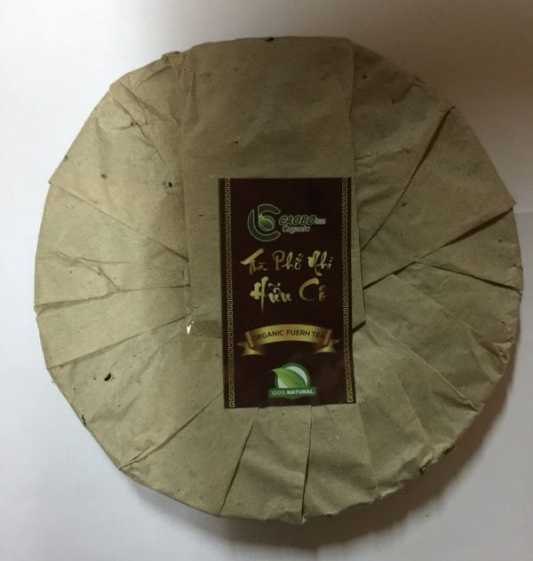 Trà Phổ Nhĩ hữu cơ bánh 350g (trà chín) - Cao Bo Organic Tea